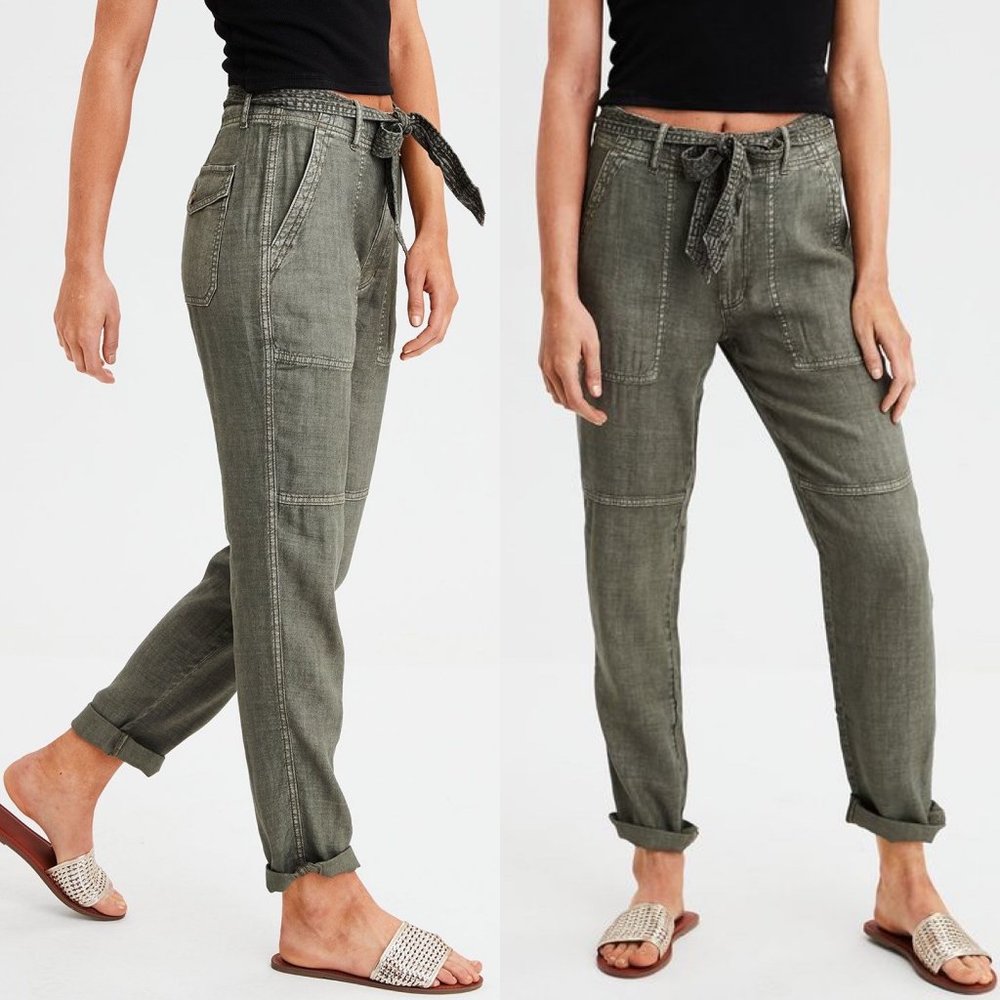 American Eagle High-Waist Linen Taper Pants Size 6